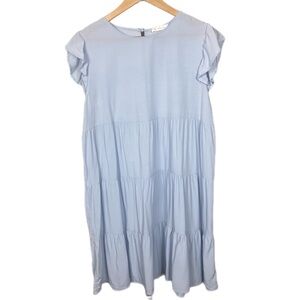 Kirundo Light Blue Tiered Babydoll Dress Ruffle Sleeve Flowy Summer Dress Pastel